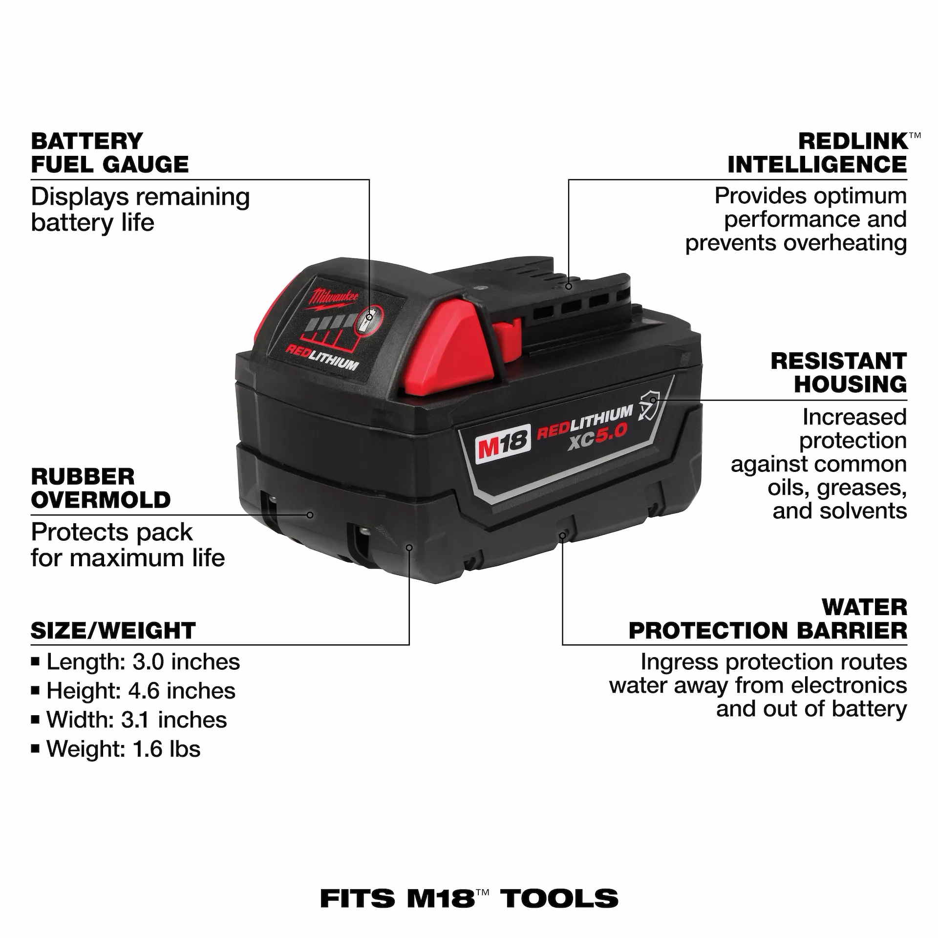 MILWAUKEE 48-11-1850R M18 5Ah Oil Resistant Battery - Image 4