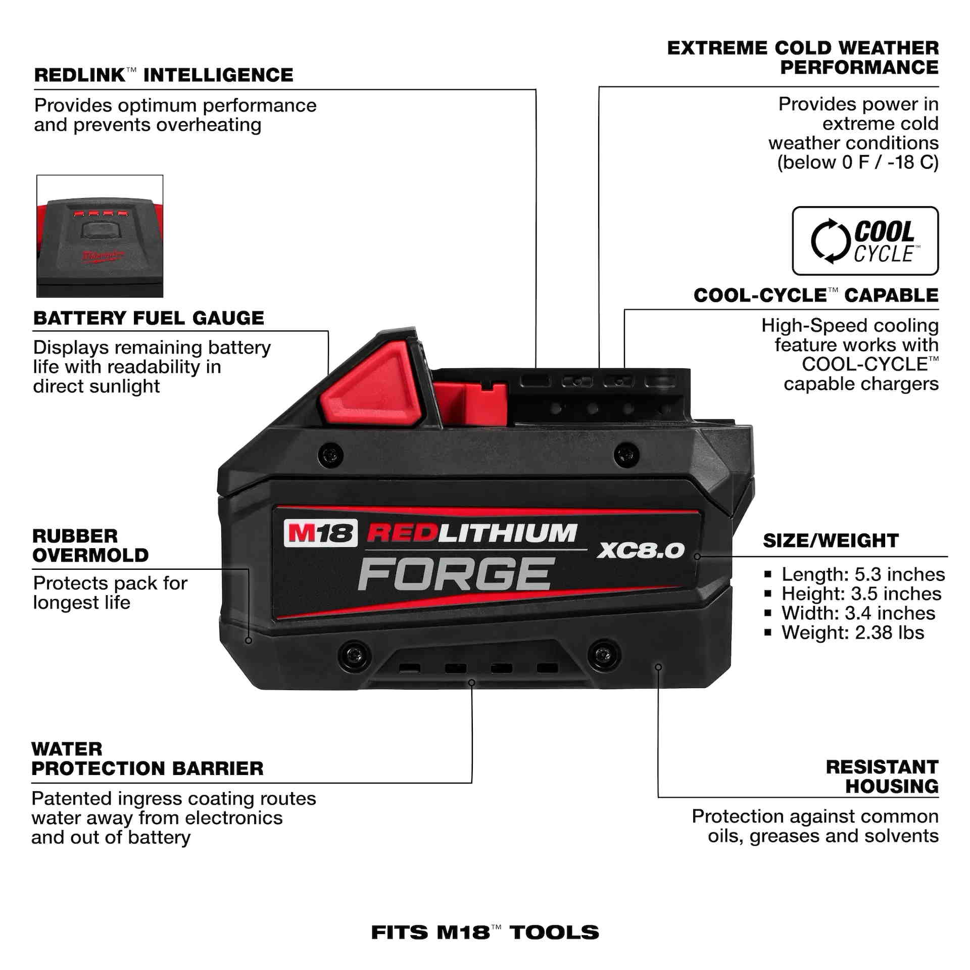 MILWAUKEE 48-11-1881 M18 REDLITHIUM FORGE XC8.0 Battery Pack - Image 11