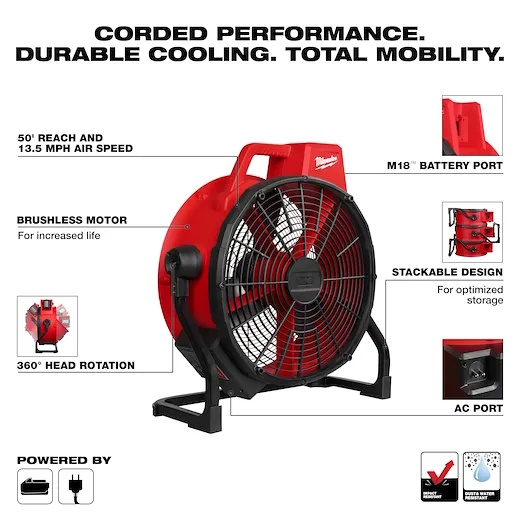 MILWAUKEE 0821-20 M18™ Brushless 18" Fan - Image 3