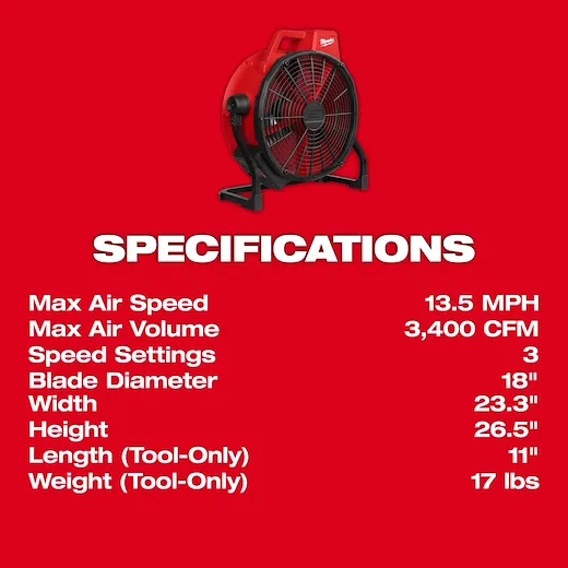 MILWAUKEE 0821-20 M18™ Brushless 18" Fan - Image 4