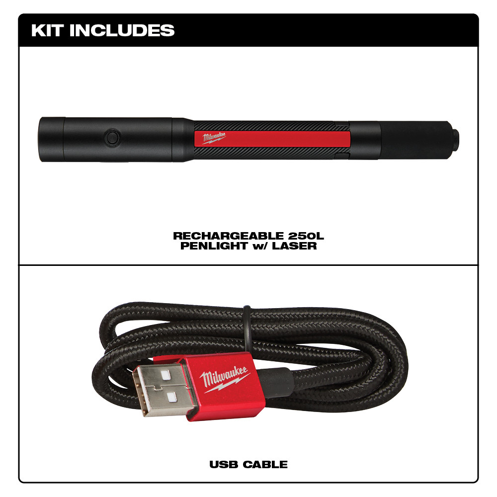 MILWAUKEE 2010R Rechargeable 250L Penlight with Laser - Image 3