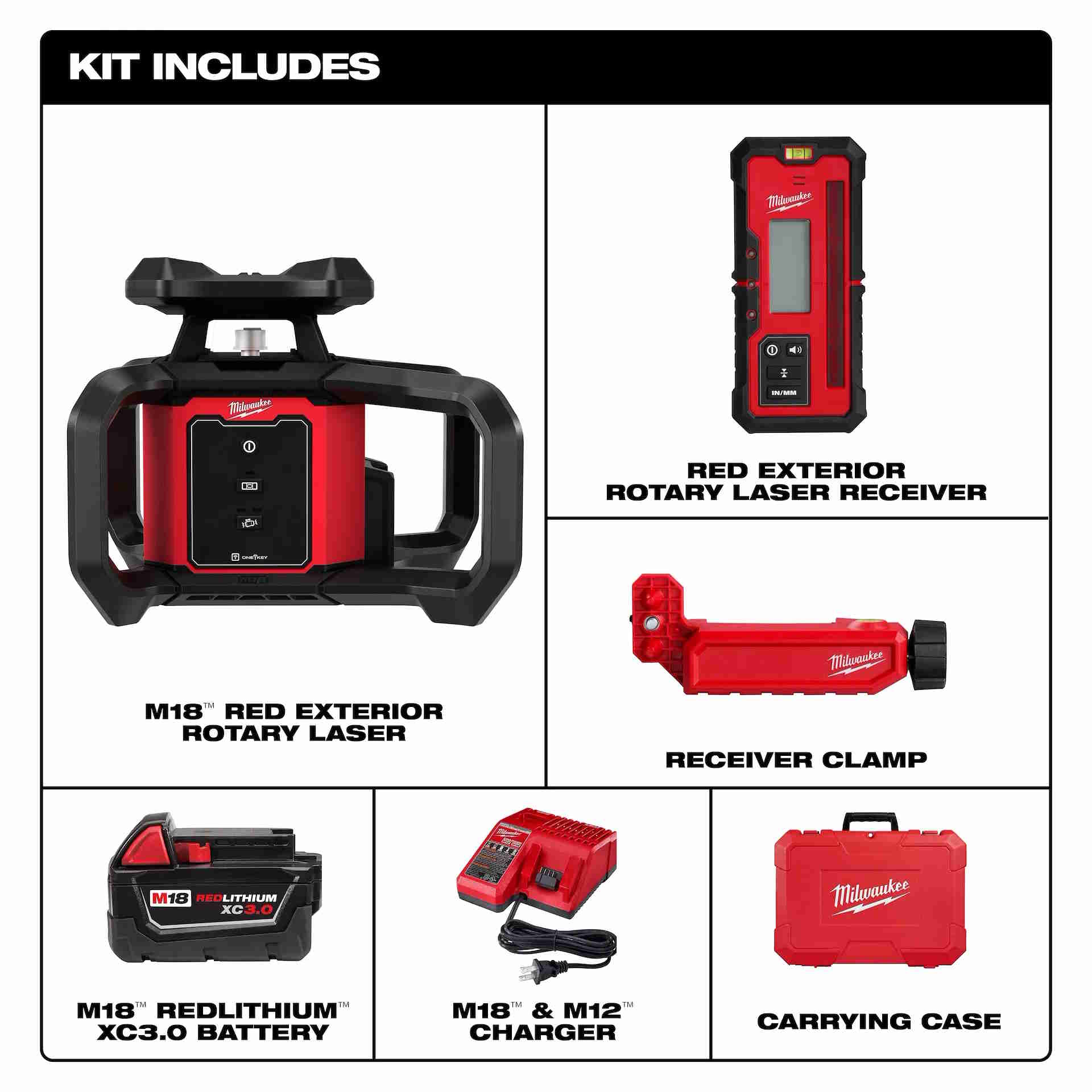 MILWAUKEE 3701-21 M18™ Red Exterior Rotary Laser Level Kit w/ Receiver - Image 3