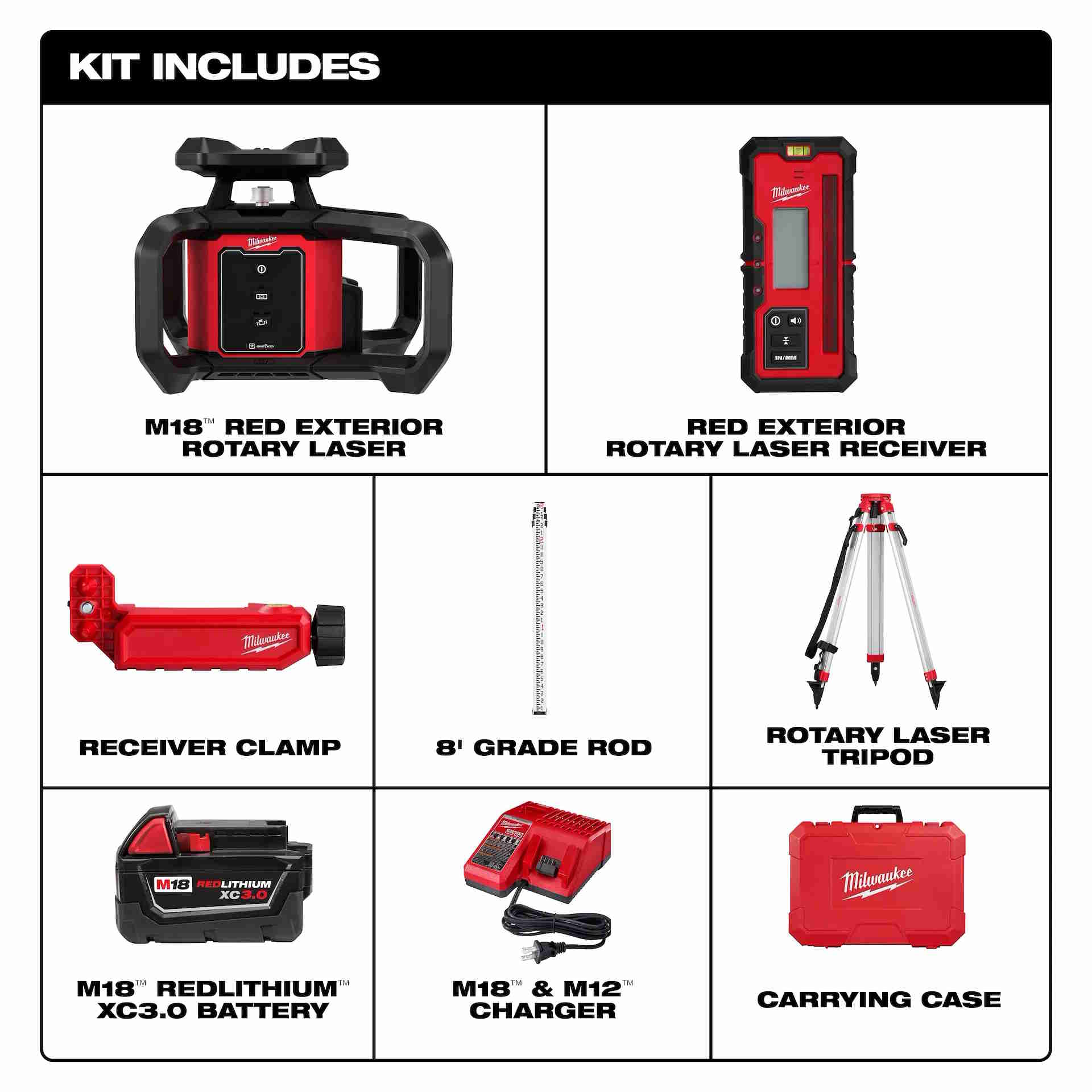 MILWAUKEE 3701-21T M18™ Red Exterior Rotary Laser Level Kit w/ Receiver Tripod - Image 3