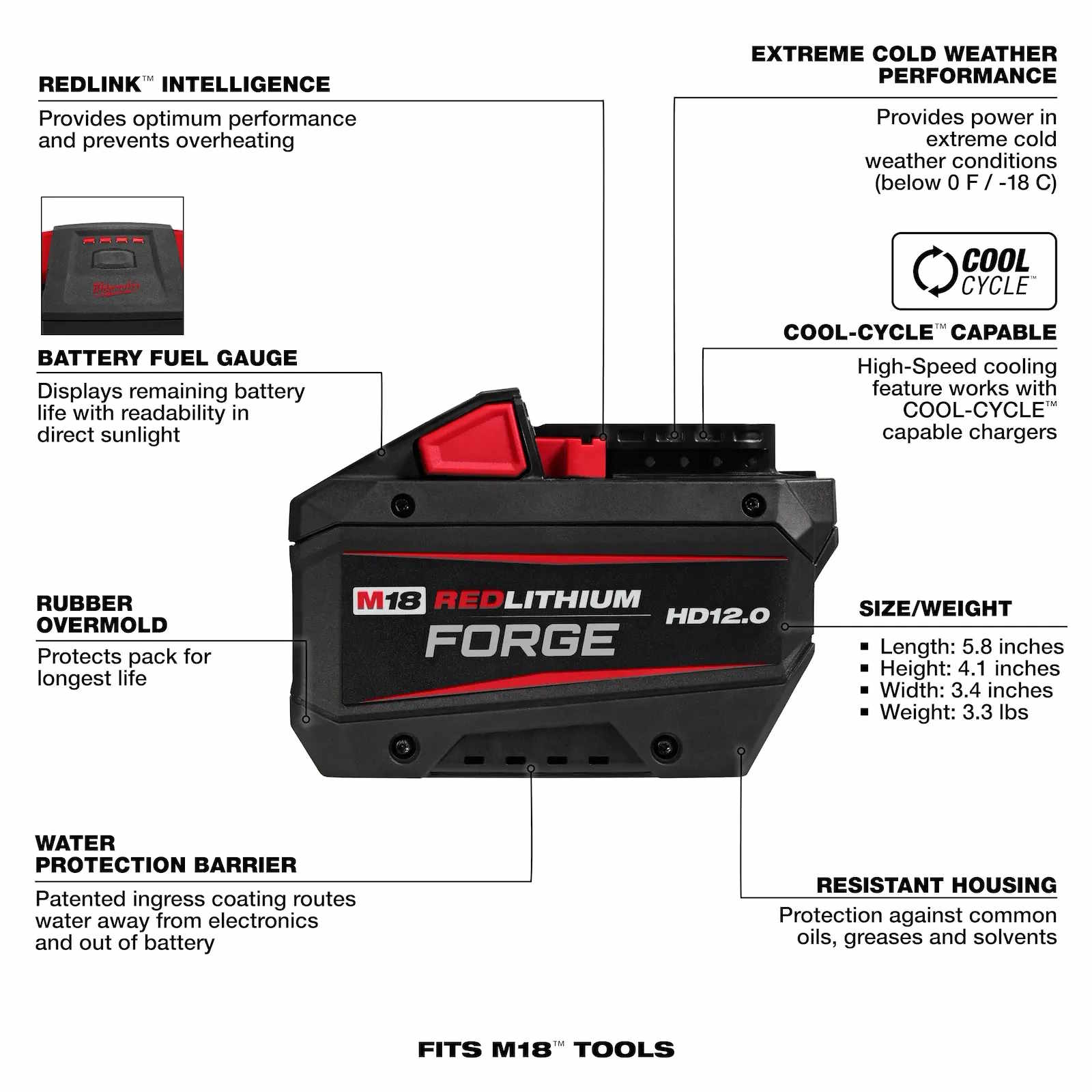 MILWAUKEE 48-11-1813 M18™ REDLITHIUM™ FORGE™ HD12.0 Battery Pack - Image 11