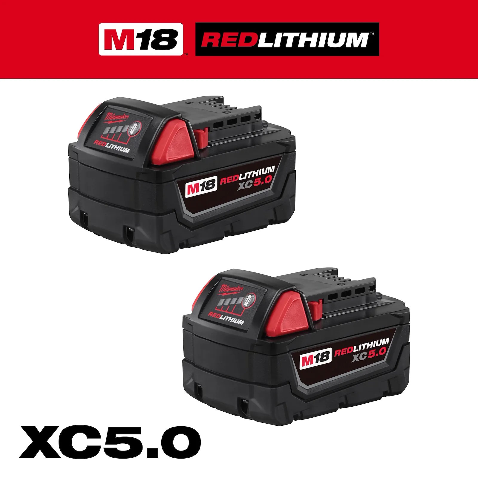 MILWAUKEE 48-11-1852 M18 RedLithium 5.0Ah Battery 2PK - Image 2