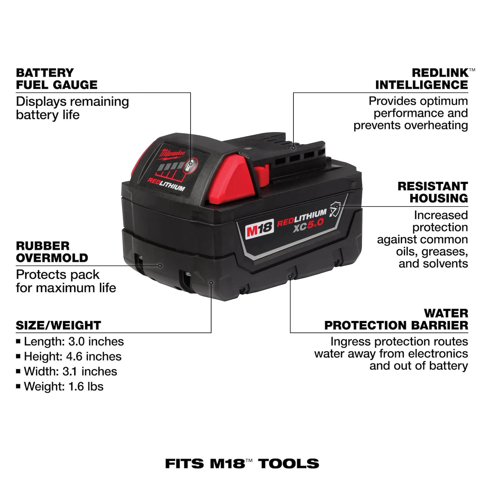 MILWAUKEE 48-11-1852 M18 RedLithium 5.0Ah Battery 2PK - Image 4