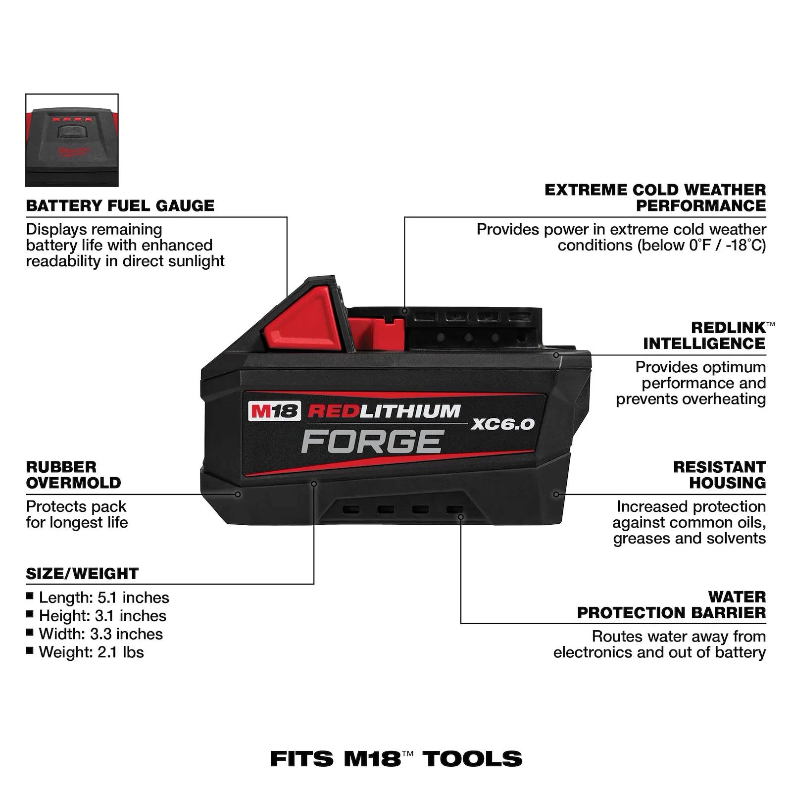 MILWAUKEE 48-11-1861 M18™ REDLITHIUM™ FORGE™ XC6.0 Battery Pack - Image 9