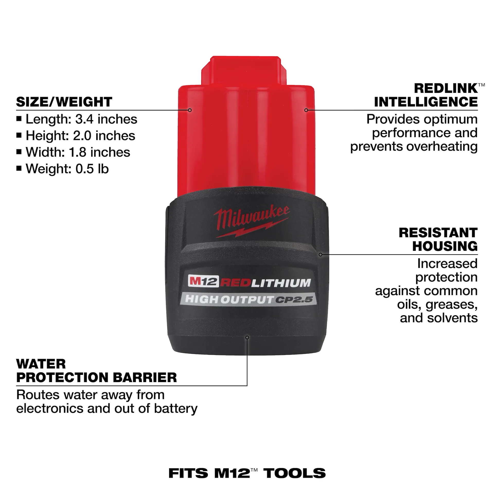 MILWAUKEE 48-11-2425 M12 REDLITHIUM™ HIGH OUTPUT™ CP2.5 Battery Pack - Image 4