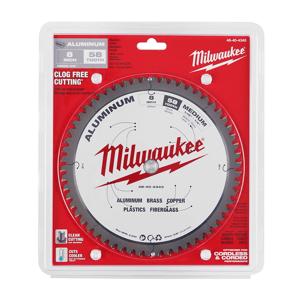MILWAUKEE 48-40-4345 8" 58T Aluminum Circular Saw Blade 5/8" Arbour - Image 2