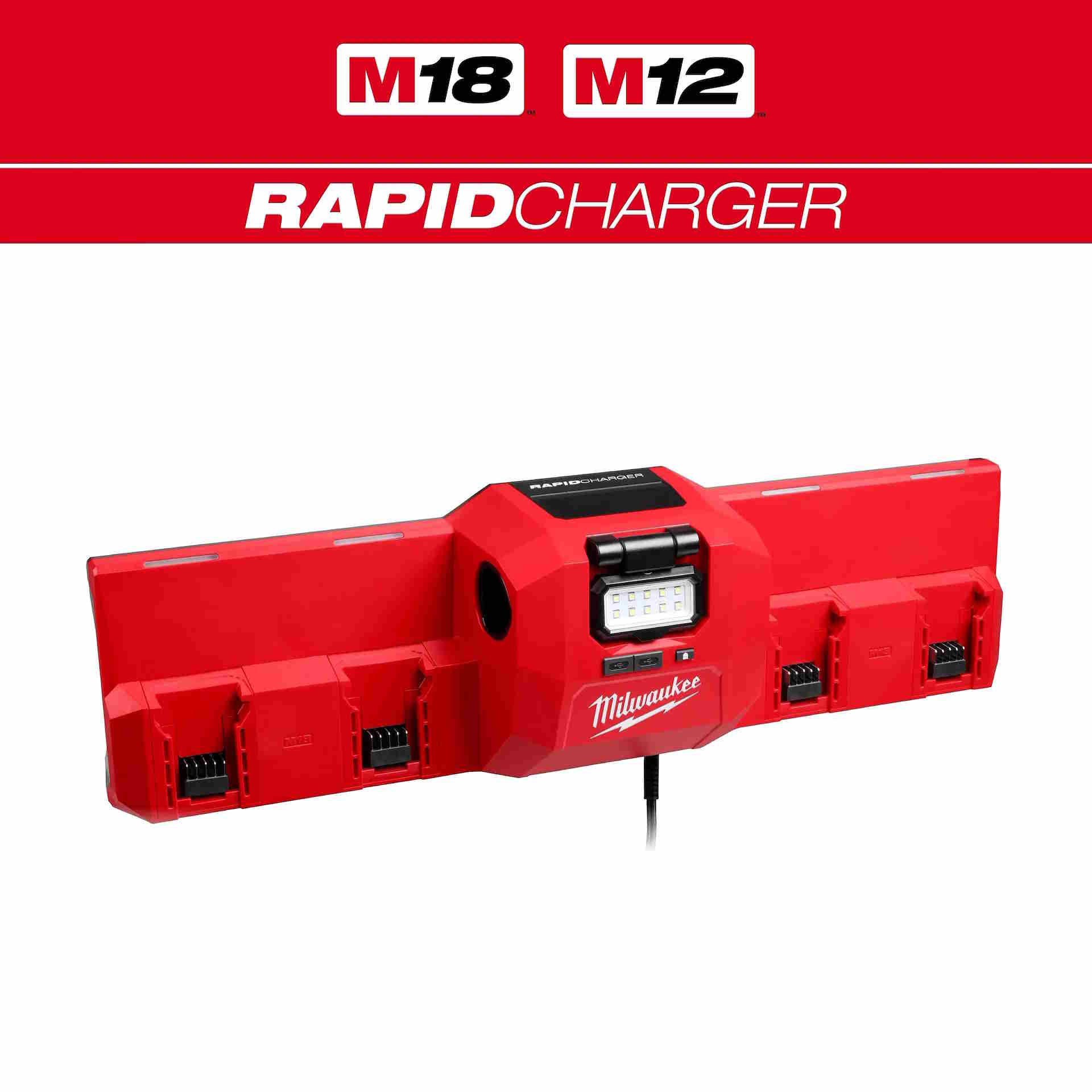MILWAUKEE 48-59-1804 M18 & M12 Gangbox Rapid Charger w/ 4 bays and 2 USB-C Ports - Image 2