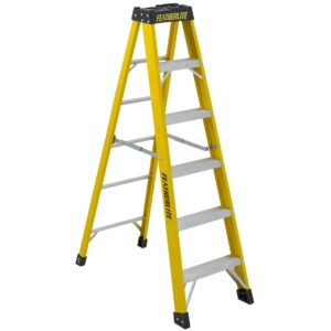 FEATHERLITE 6906 6' Yellow Extra-Heavy Duty Fiberglass Stepladder Grade1A 300lbs