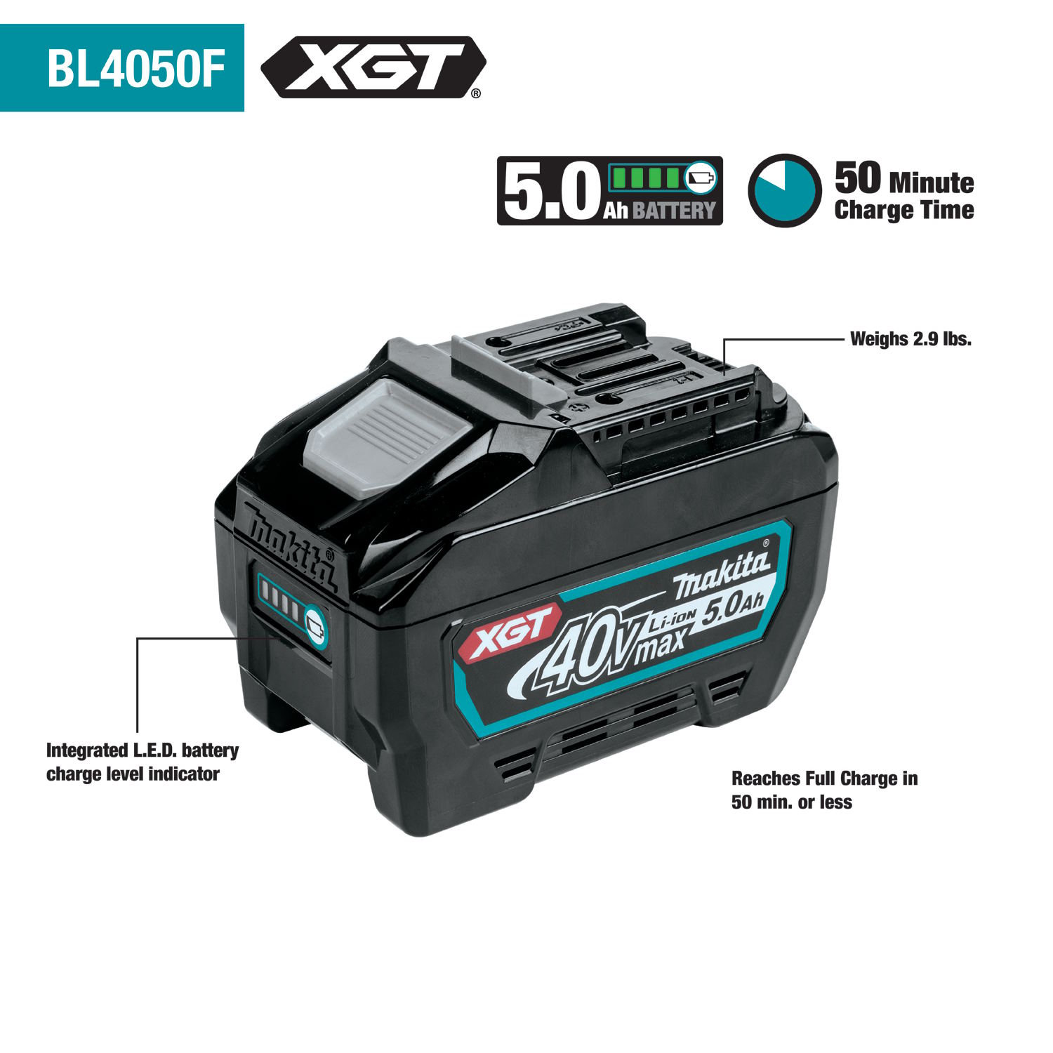 MAKITA BL4050F 40V MAX XGT 5.0 Ah Li-Ion Battery - Image 2