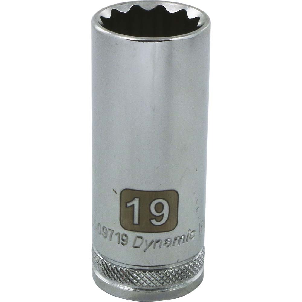 DYNAMIC TOOLS D009719 3/8" Drive 12Pt 19mm Deep Chrome Socket