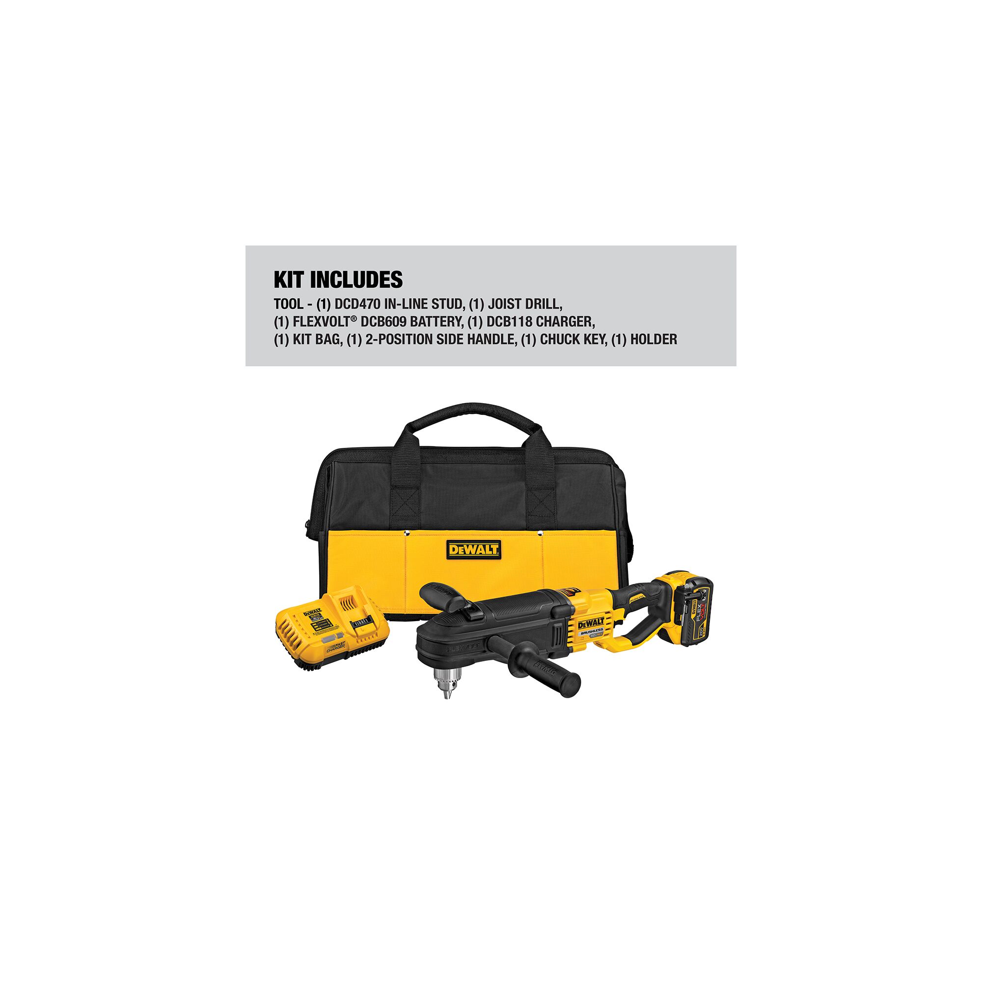 DEWALT DCD470X1 60V MAX IN-LINE Stud & Joist Drill Kit w/1 Battery - Image 2
