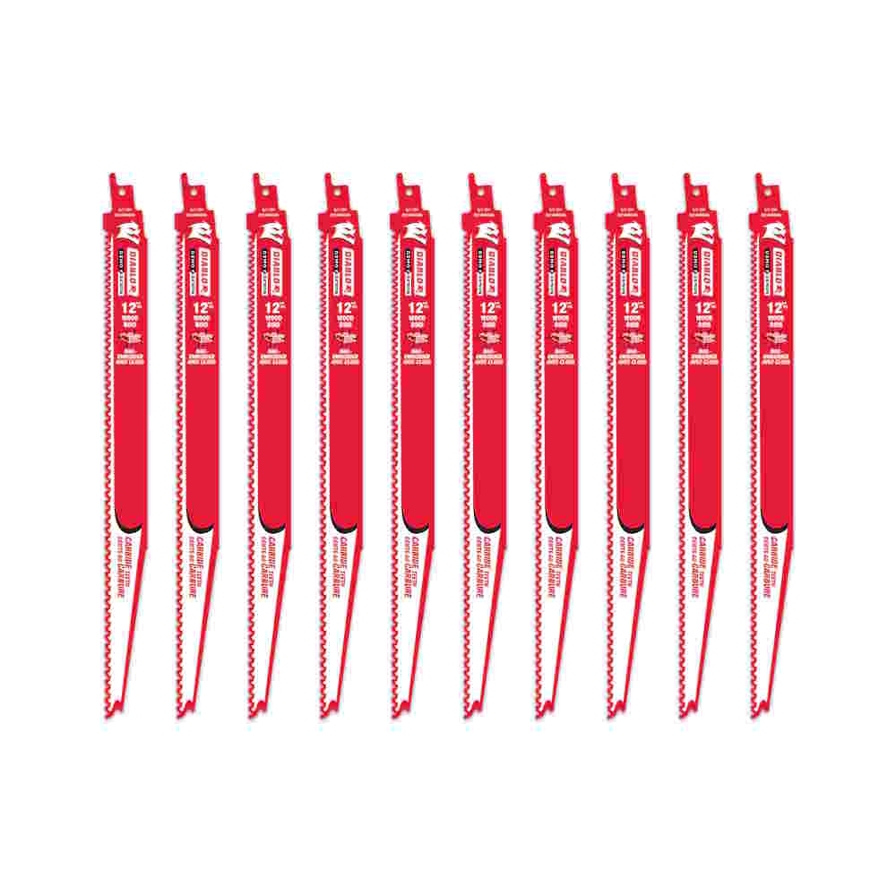 DIABLO DS1206VCW10C 12" Reciprocating Saw Blade Carbide Nail-Embedded Wood 10PK