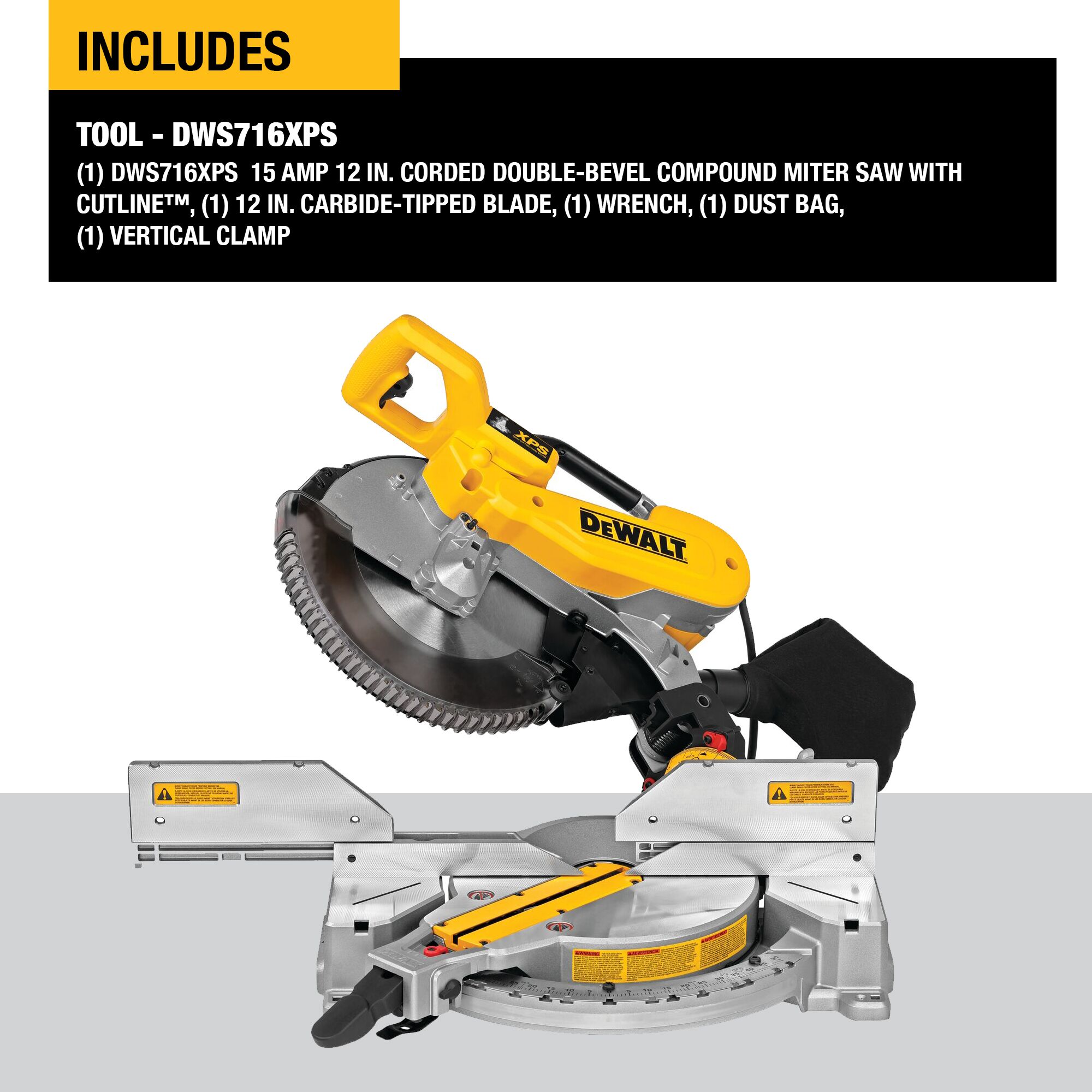 DEWALT DWS716XPS 12" Double Bevel Compound Mitre Saw w/XPS LED Work Light System - Image 2