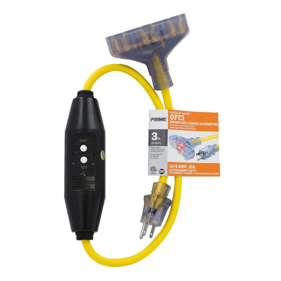 PRIME GF320803 3' 12/3 SJTW In-Line GFCI Triple Tap Adapter - Image 2