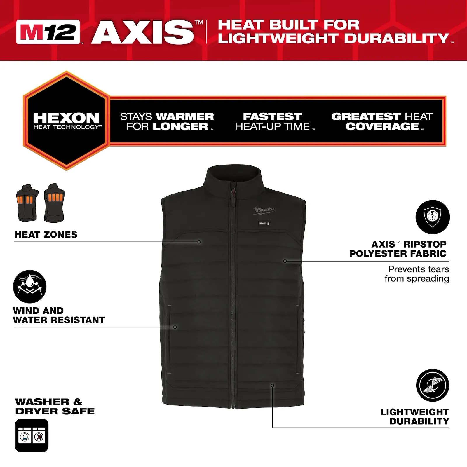 MILWAUKEE M300B-21XL M12™ Heated AXIS™ Vest Kit Black XL - Image 2