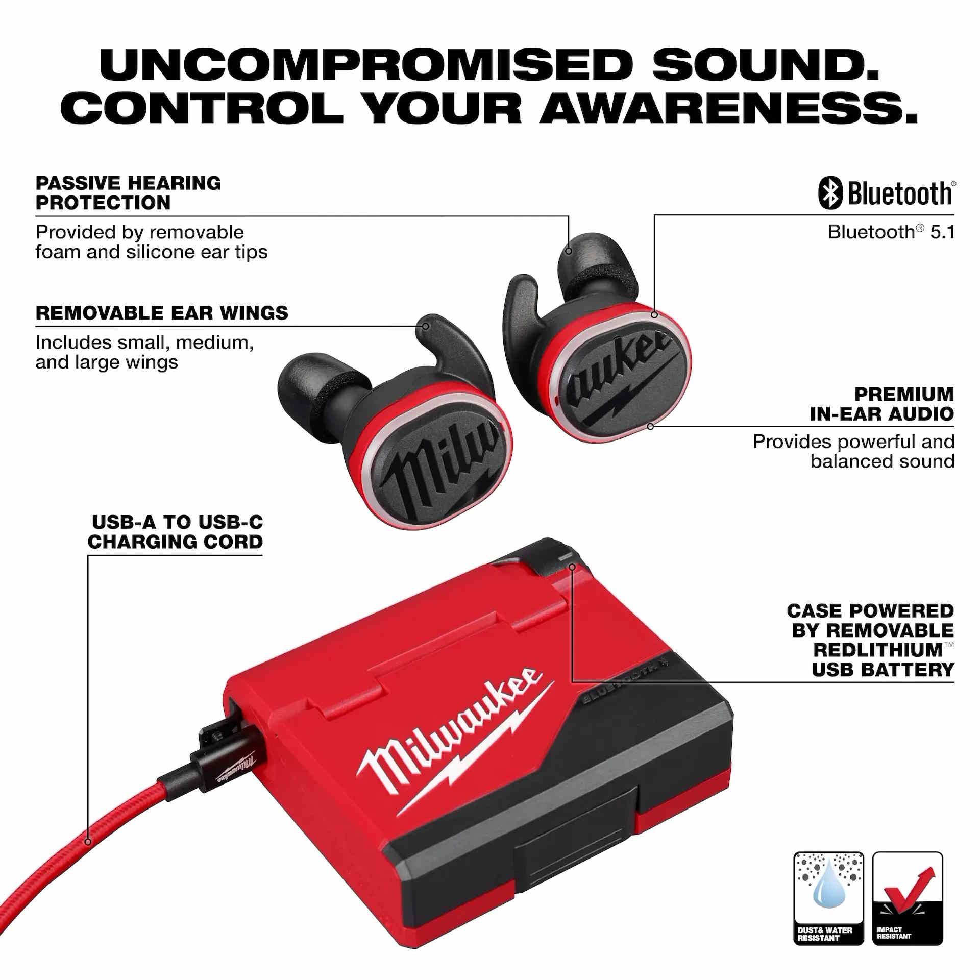MILWAUKEE 2191-21 REDLITHIUM™ USB Bluetooth® Jobsite Ear Buds - Image 3