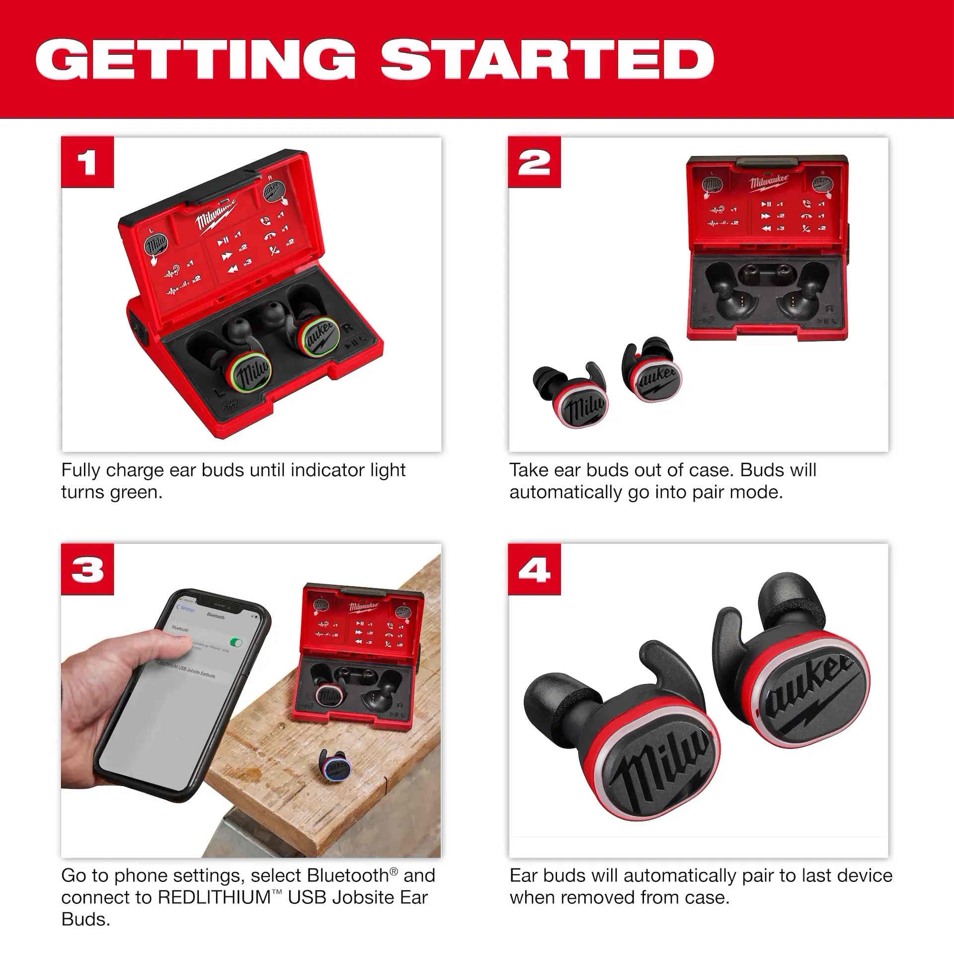 MILWAUKEE 2191-21 REDLITHIUM™ USB Bluetooth® Jobsite Ear Buds - Image 7