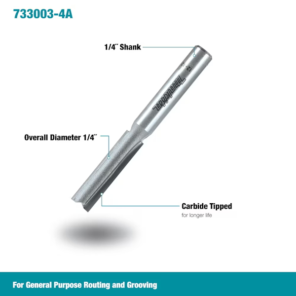MAKITA 733003-4A 1/4" Shank Straight 2 Flute Router Bit - Image 2