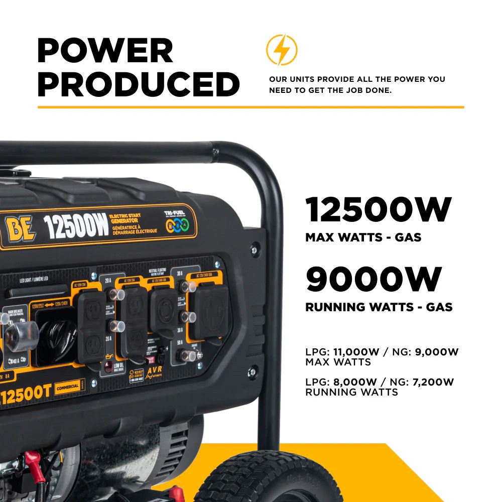 BE12500T Generator 12500W, Electric Start, 458cc Gas/Propane/Natural Gas - Image 3