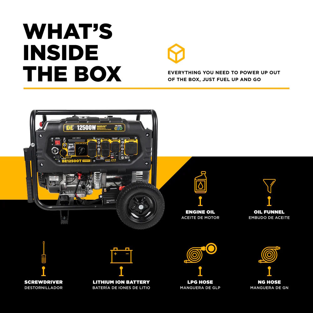 BE12500T Generator 12500W, Electric Start, 458cc Gas/Propane/Natural Gas - Image 4