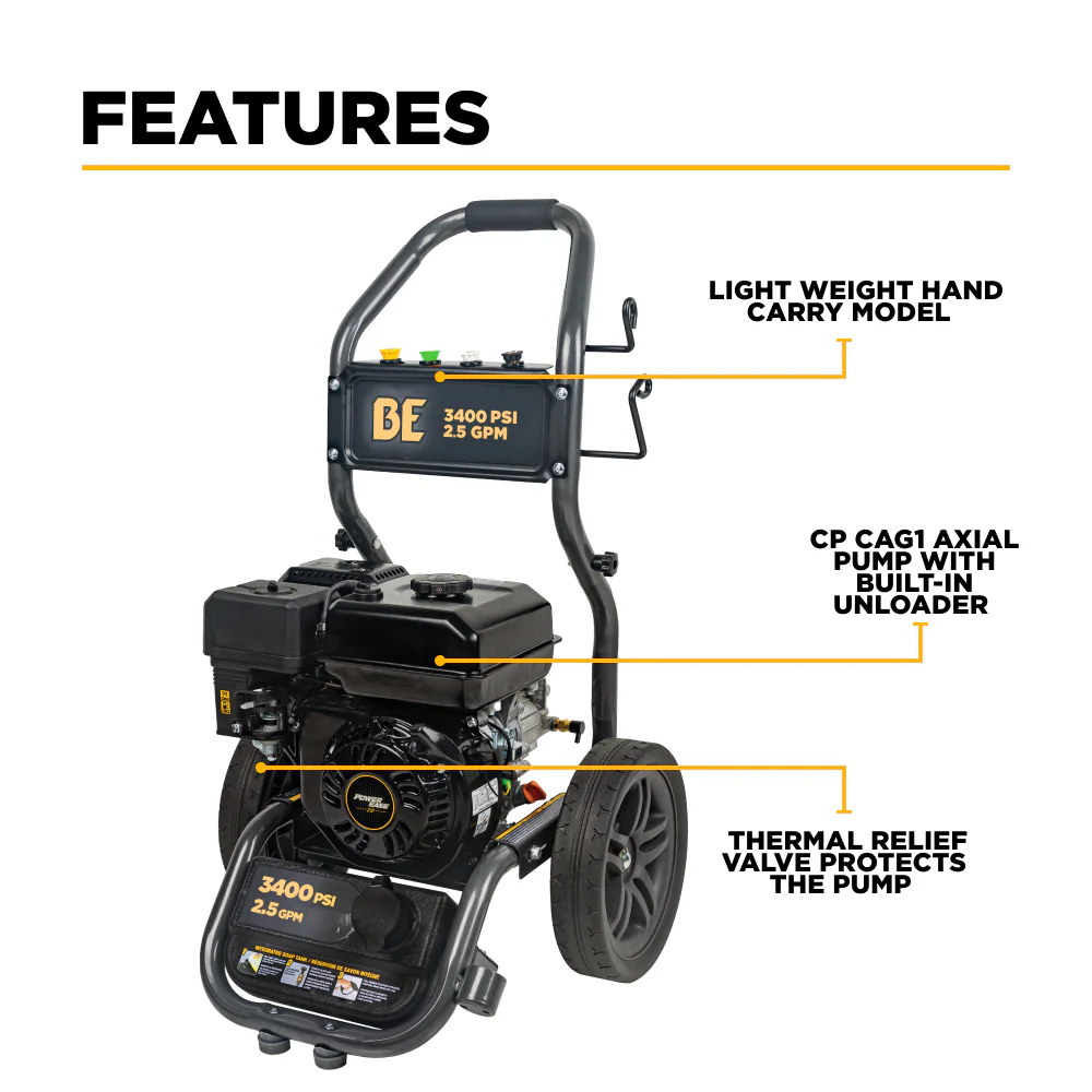 BE BE3475PX 3,400 PSI 2.5 GPM Cold Water Gas Pressure Washer - Image 3