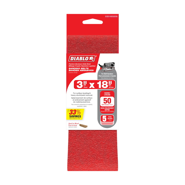 DIABLO DCB318050S05G 3" x 18" 50-Grit Sanding Belt 5PK - Image 2