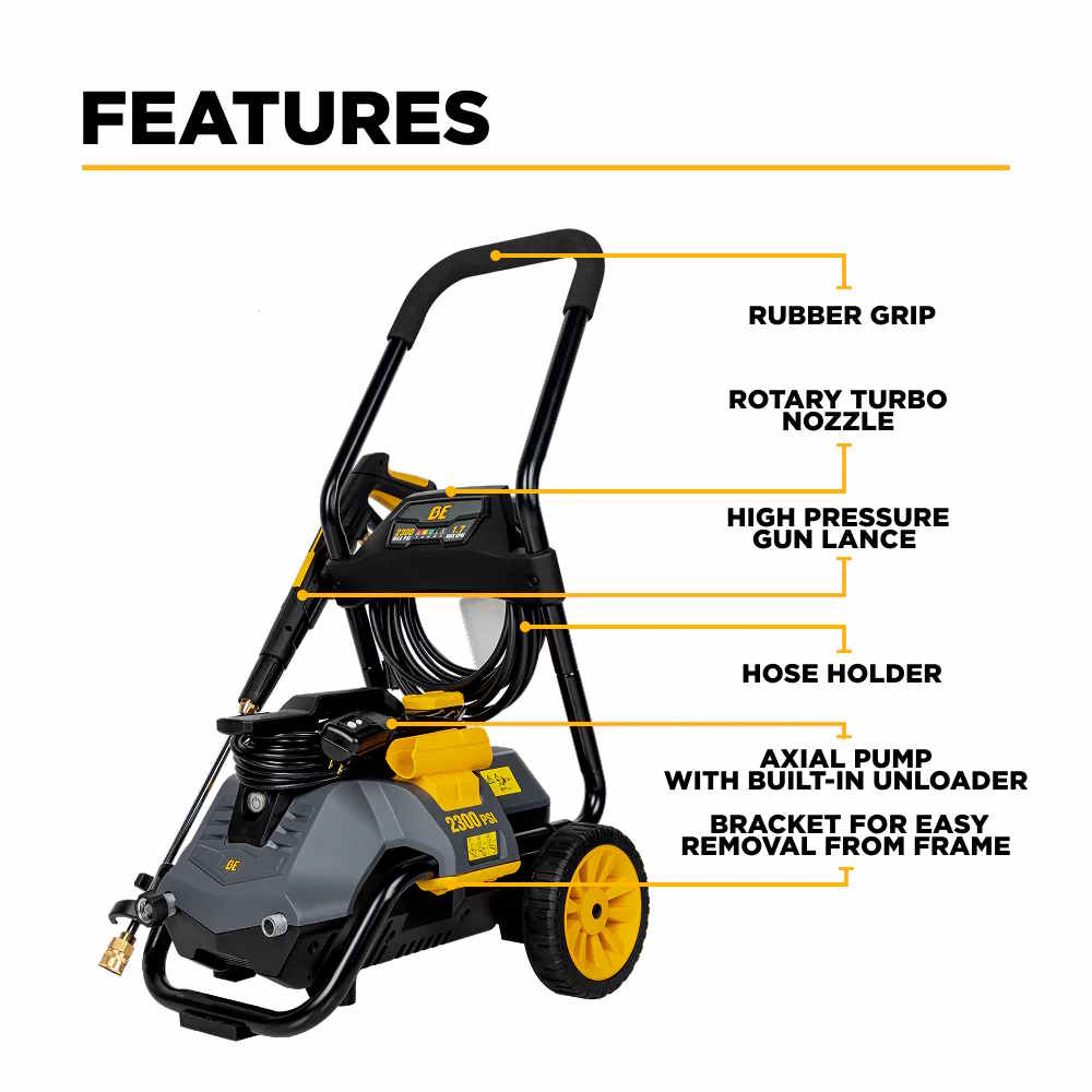 BE POWER P2314EN Pressure Washer ELEC 2300PSI 1.7GPM -2 IN 1 - Image 3
