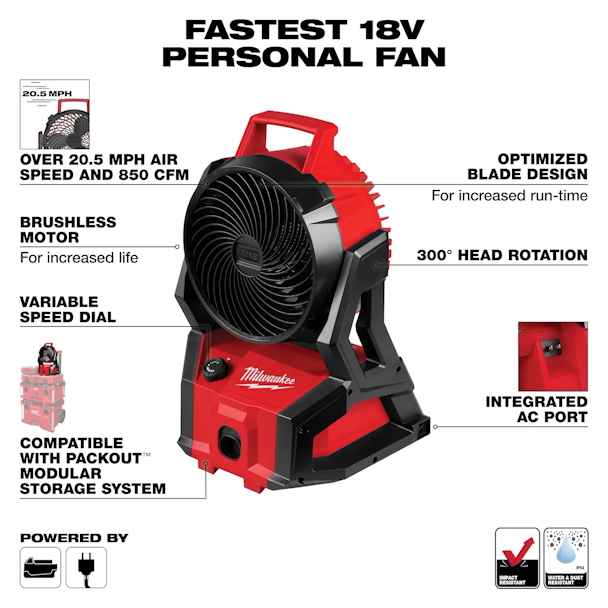 MILWAUKEE 0818-20 M18 Brushless Packout Fan - Image 3