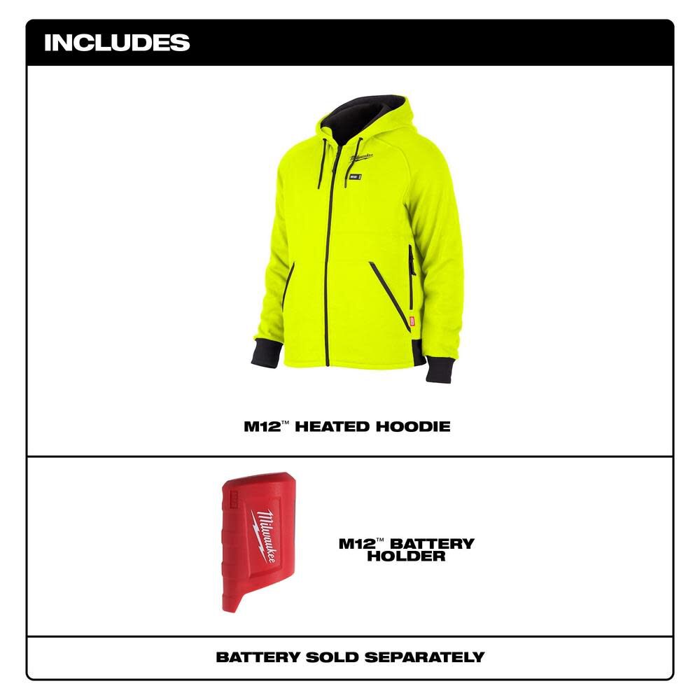 MILWAUKEE 306HV-20L M12 Large Hi-Vis Heated Hoodie (Tool Only) - Image 2