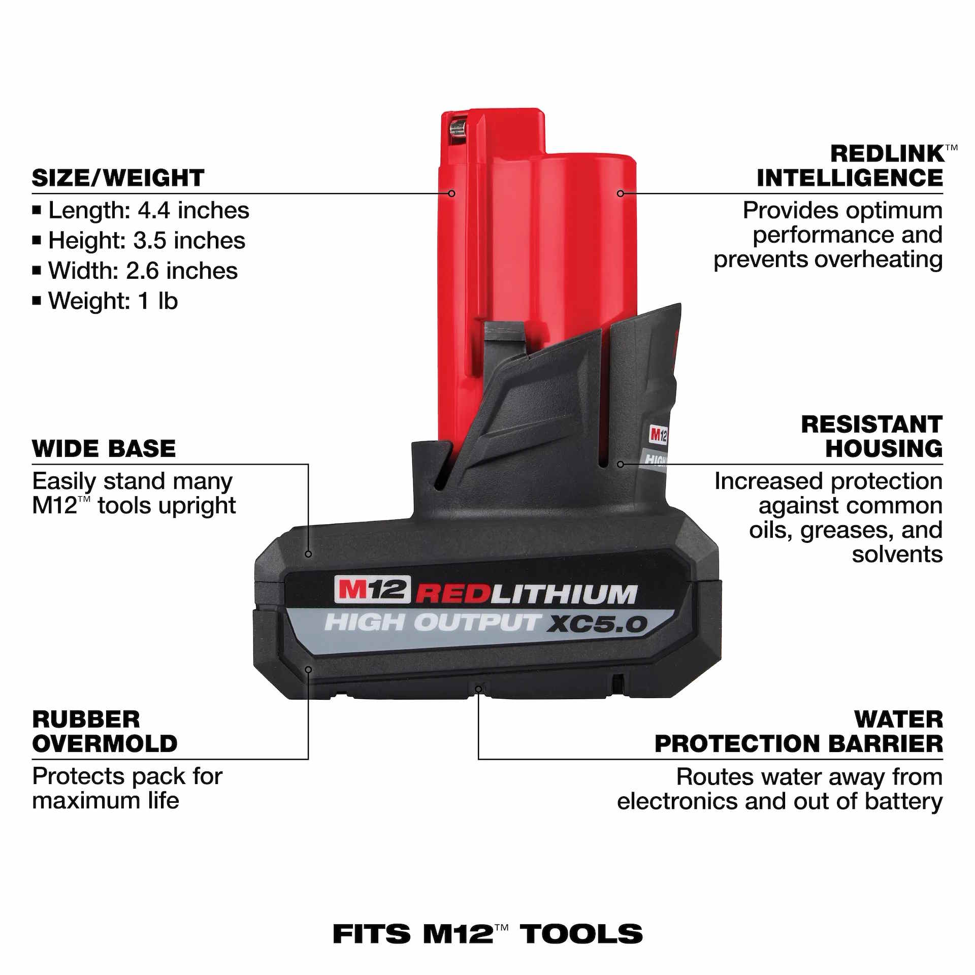 MILWAUKEE 48-11-2450 M12 REDLITHIUM™ HIGH OUTPUT™ XC5.0 Battery Pack - Image 4