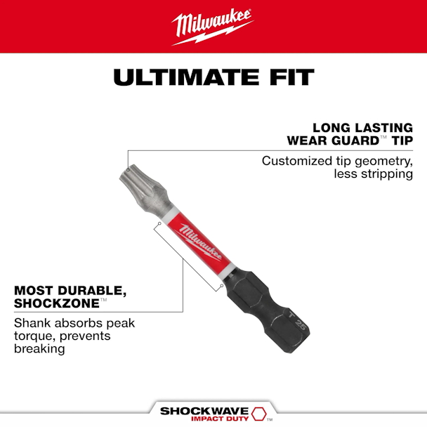 MILWAUKEE SHOCKWAVE™ Impact Duty 2" Specialty Wood Screws Power Bits 2PK - Image 3