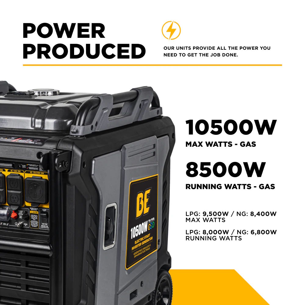 BE BE10500IT Inverter Generator 10500W Electric Start 458cc Tre-Fuel 120V - Image 3
