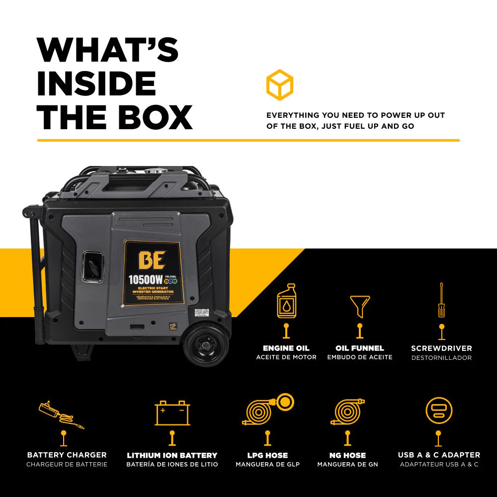 BE BE10500IT Inverter Generator 10500W Electric Start 458cc Tre-Fuel 120V - Image 4
