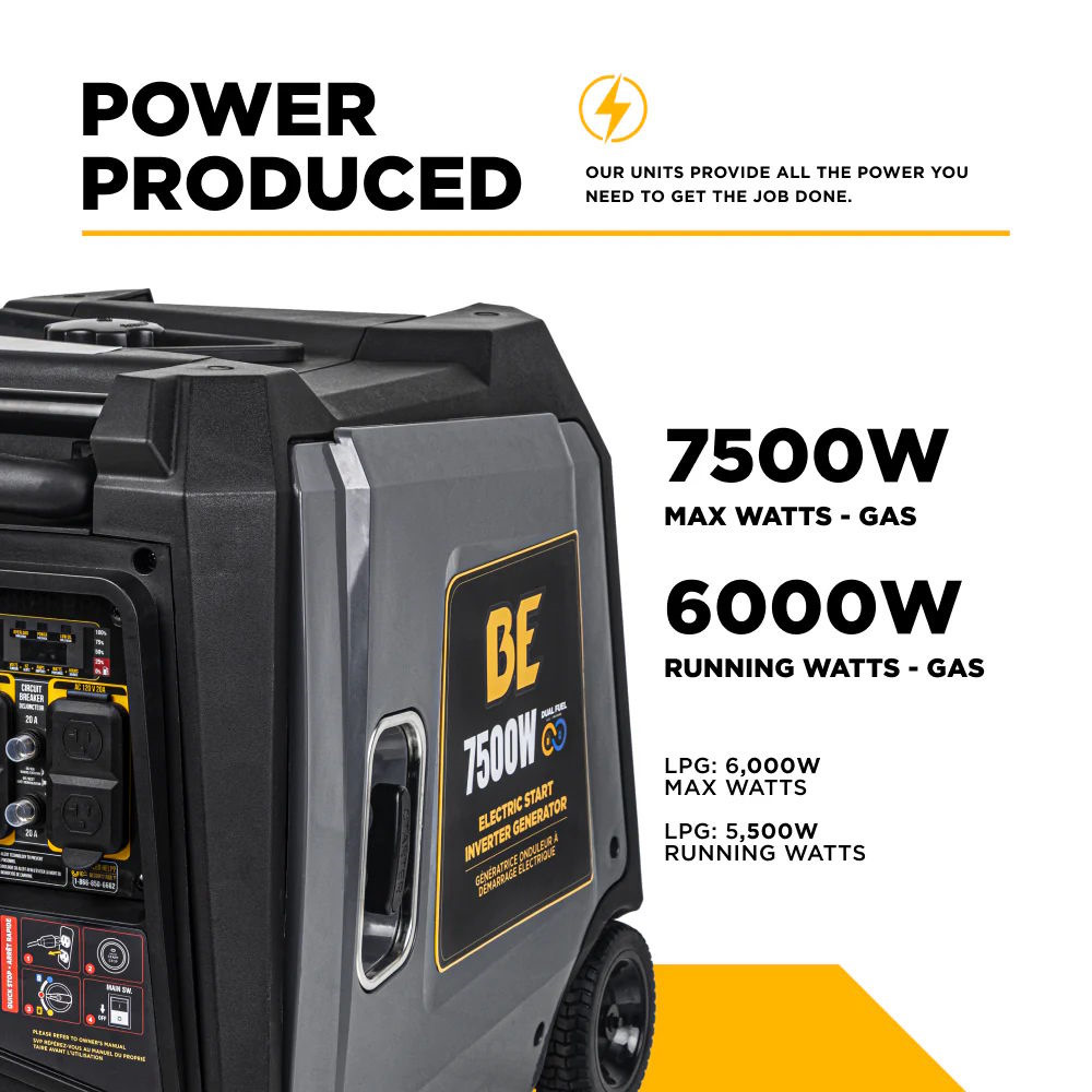 BE BE7500ID Inverter Generator 7500W, Electric Start,312cc Gas/Propane 120V/240V - Image 3
