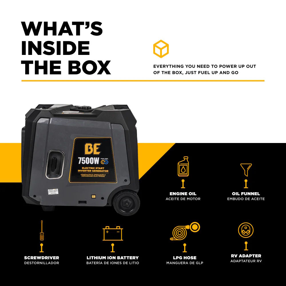 BE BE7500ID Inverter Generator 7500W, Electric Start,312cc Gas/Propane 120V/240V - Image 4