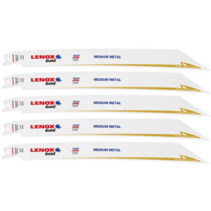 LENOX 21070818GR 8"x3/4" 18TPI Gold Power Arc Medium Metal Cutting Recip 5PK