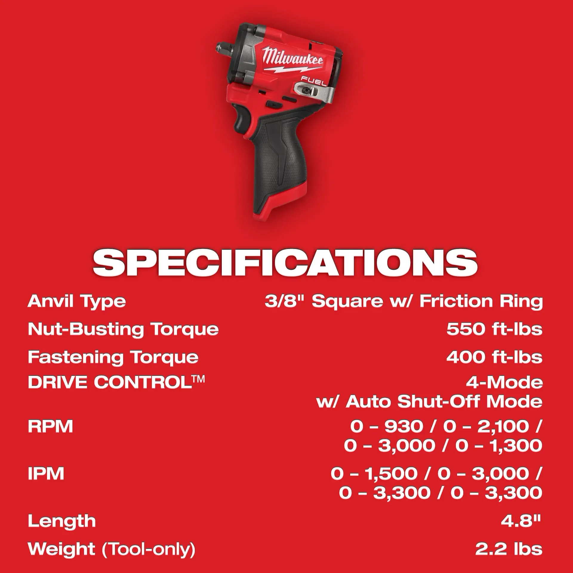 MILWAUKEE 2562-20 M12 FUEL™ Stubby 3/8" Impact Wrench (Tool Only) - Image 7