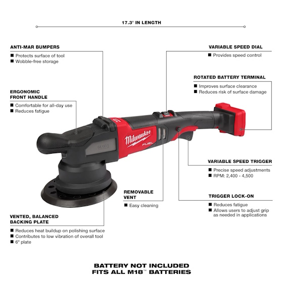 MILWAUKEE M18 2685-20 FUEL™ 21mm Random Orbital Polisher - Image 4
