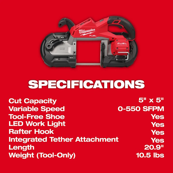 MILWAUKEE 2929-22 M18 Fuel 5" x 5" Deep Cut Band Saw Kit - Image 4