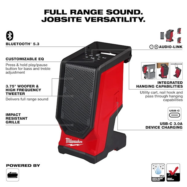 MILWAUKEE 2954-20 M18 Bluetooth Jobsite Speaker - Image 2