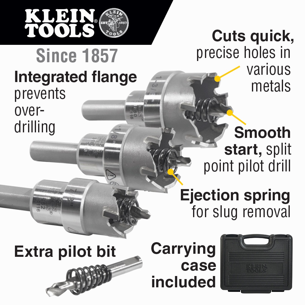 KLEIN 31872 Carbide Hole Cutter Set with Heavy Duty Carry Case, 4PC - Image 2
