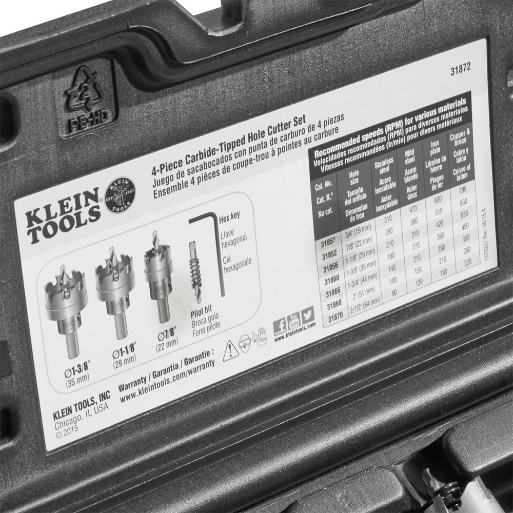 KLEIN 31872 Carbide Hole Cutter Set with Heavy Duty Carry Case, 4PC - Image 5