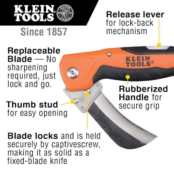 KLEIN 44218 2-1/2" Cable Skinning Utility Knife with Replaceable Blade - Image 2