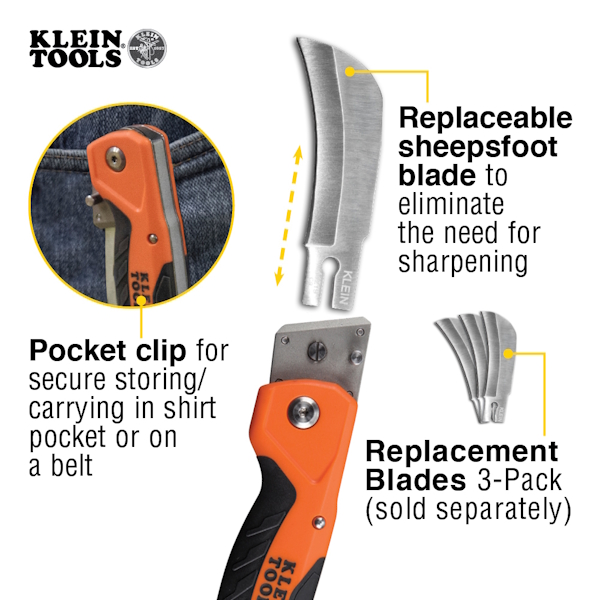 KLEIN 44218 2-1/2" Cable Skinning Utility Knife with Replaceable Blade - Image 3