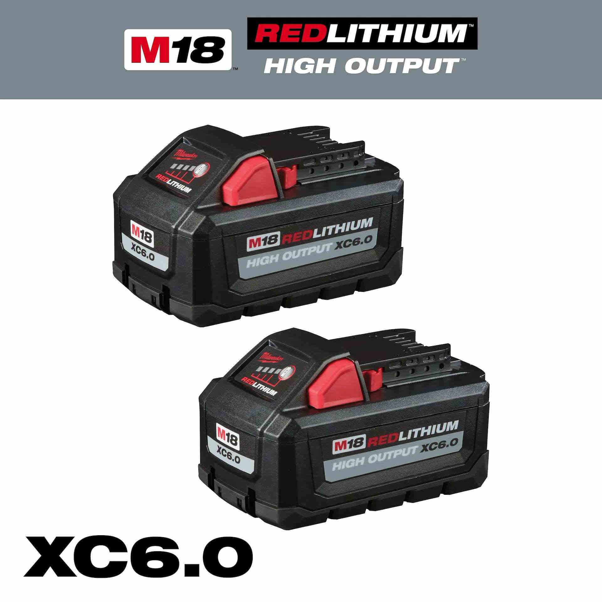 MILWAUKEE 48-11-1862 M18 High Output RedLithium 6.0Ah Battery 2PK - Image 2