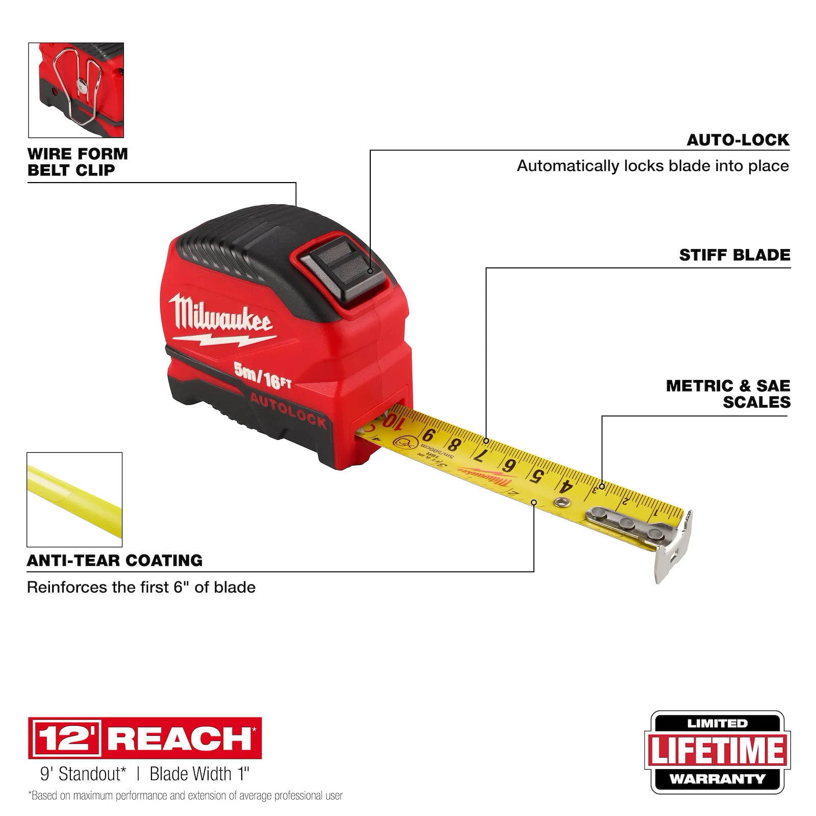 MILWAUKEE 48-22-1817 5m/16' Auto-Lock Tape Measure - Image 2