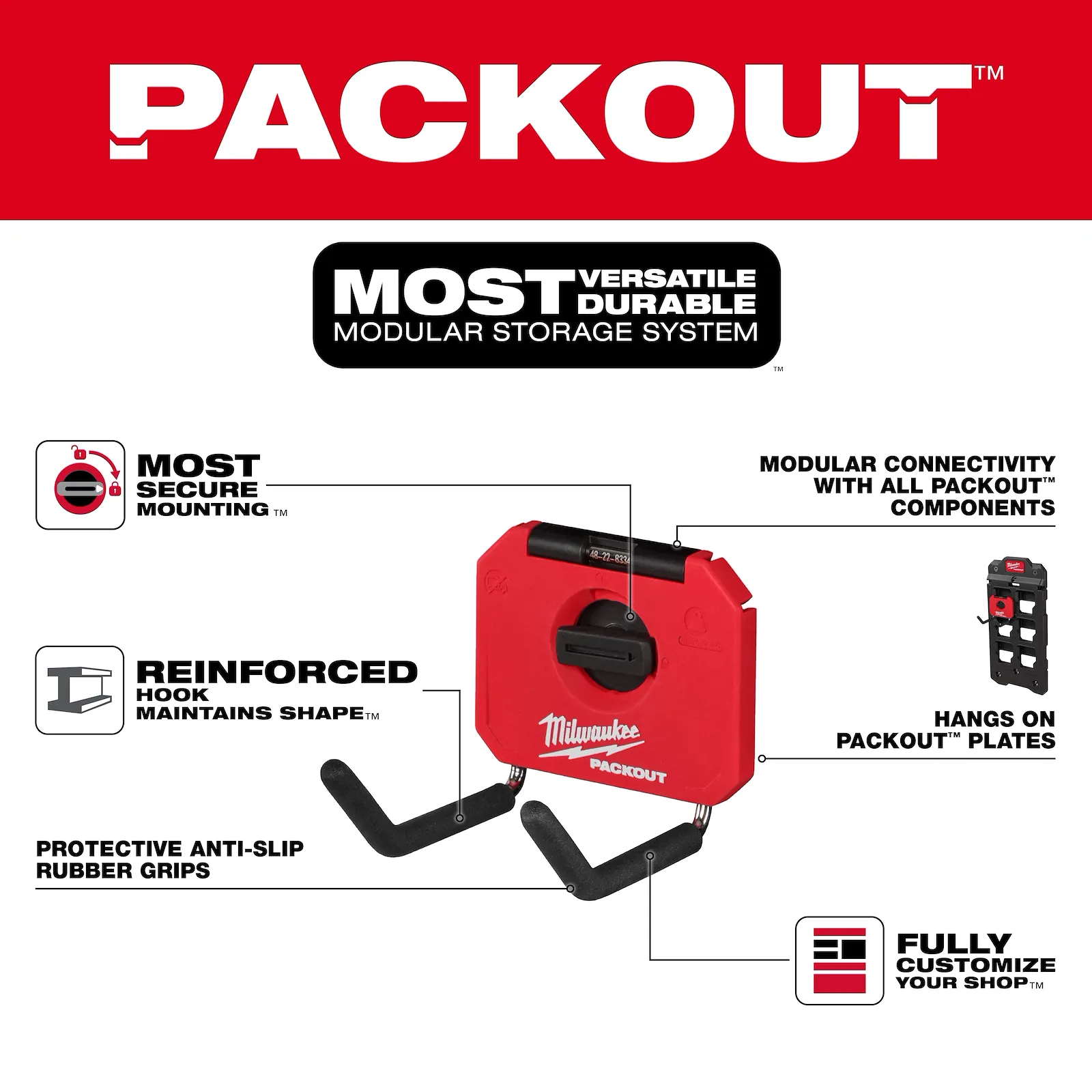 MILWAUKEE 48-22-8334 PACKOUT 4" Straight Hook - Image 3